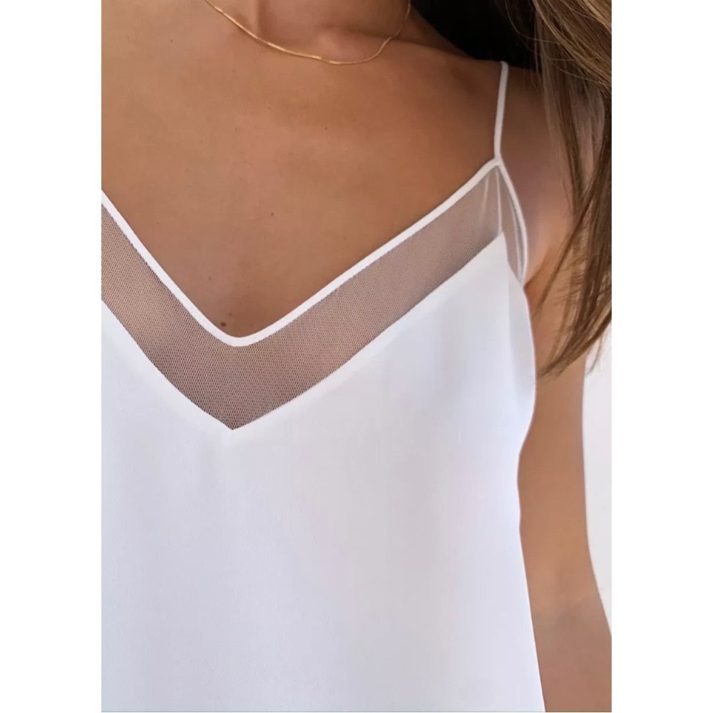 Babaton Galen Camisole Women Medium Silver Mesh V-Neck Adjustable Strap Tank Top
